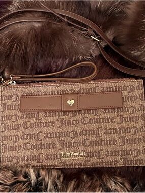 Juicy Couture Brown Logo Wristlet Clutch with Gold Hardware